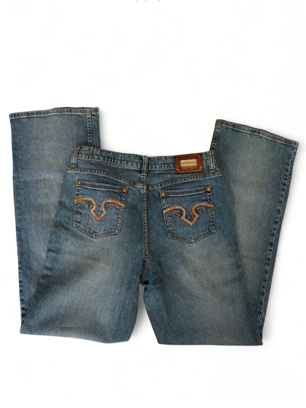 Vintage Lawman Western Straight Leg Embroidered Pocket Denim Blue Jeans